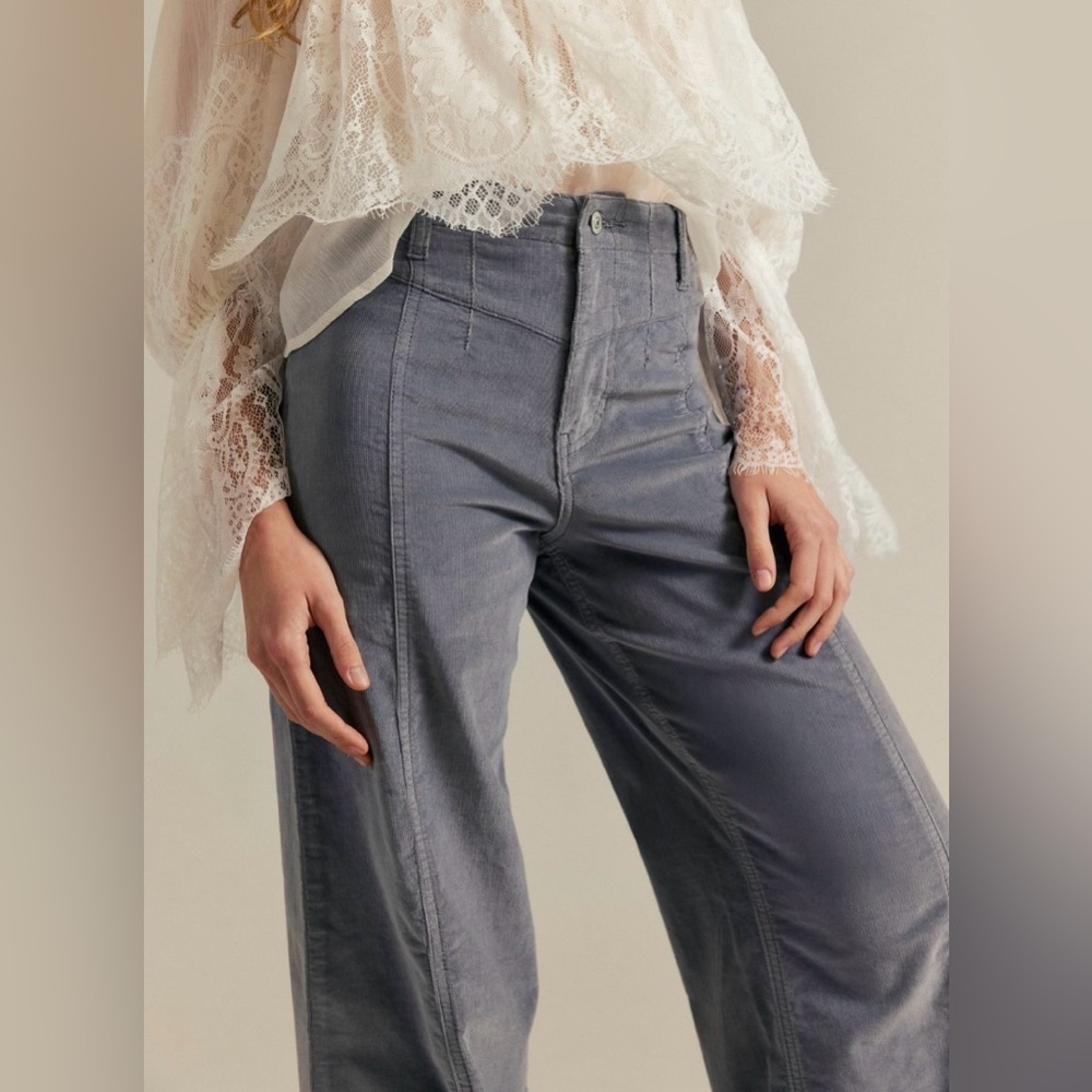 NWT We The Free People Libre Wide Leg Cord Jeans Light Gray Mockingbird Size 25